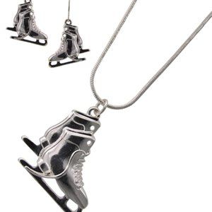 Ice Skate Pendant Necklace & Earring Set
